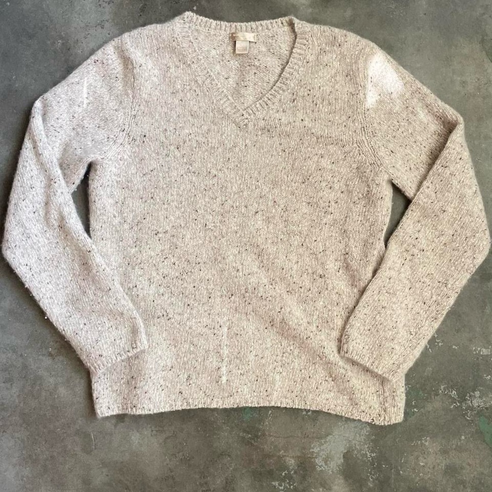 Nordstrom cream speckled Wool v-neck sweater